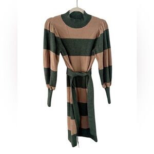 Ann Taylor turtleneck sweater dress striped green and beige